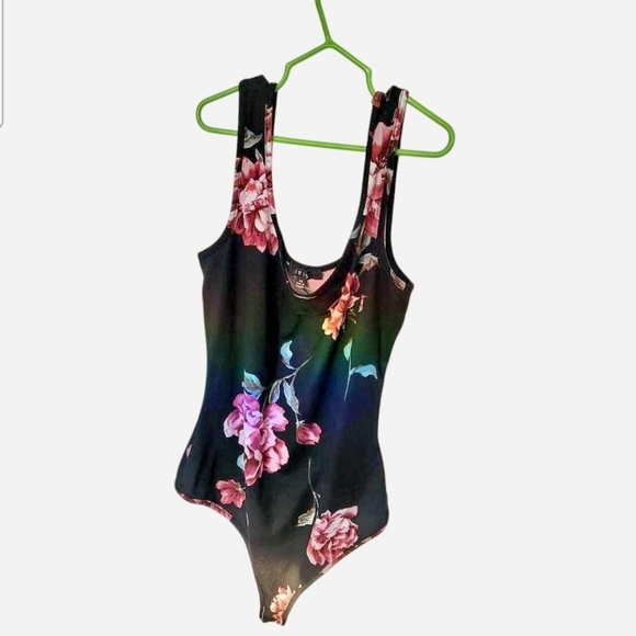 Iris Floral Bodysuit in Black and Pink - Picture 1 of 3